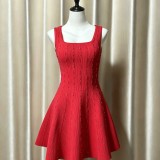 Women French Elegant Sleeveless Knit Summer Pearl Dress