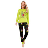 Women Christmas Letter Print Family Wear Long Sleeve Pajama Two Piece Set