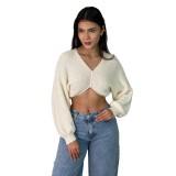 Women Sexy V-Neck Crop Knit Sweater