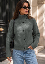 Women Knitting Autumn Winter High Neck Sweater Coat