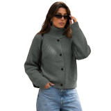 Women Knitting Autumn Winter High Neck Sweater Coat