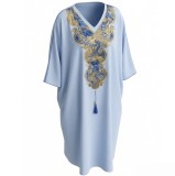 Plus Size Women V-Neck Embroidered Fall Formal Party Dress