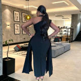 Women Slash Shoulder Hollow Streamer Dress