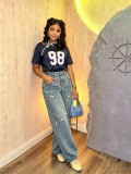 Women Washed Slub Ripped Denim Pant