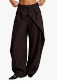 Women Fall Casual Double Pleated Wide Leg Dress Pants