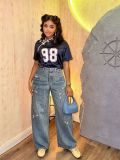 Women Washed Slub Ripped Denim Pant