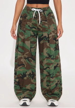 Women Casual Drawstring Cargo Camo Wide Leg Pants Women Casual Drawstring Cargo Camo Wide Leg Pants