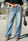 Women Side Webbing Strap Denim Pant