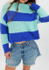 Women Autumn Winter Round Neck Knitting Top Casual Striped Color Block Sweater