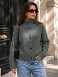 Women Knitting Autumn Winter High Neck Sweater Coat