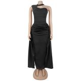 Women Slash Shoulder Hollow Streamer Dress