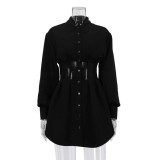 Women Mesh Patchwork See-Through Turndown Collar Long Sleeve Mini Dress