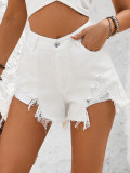 Women Casual Raw Edge Ripped Denim Shorts