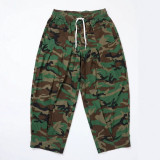 Women Casual Drawstring Cargo Camo Wide Leg Pants