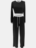 Women Casual Color Block Round Neck Long Sleeve Top and Pant Two Piece Set
