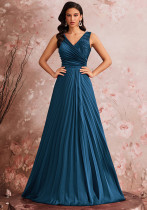 Women V-Neck High Slit Pleated Formal Party Evening Dress Women V-Neck High Slit Pleated Formal Party Evening Dress