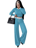 Women Casual Color Block Round Neck Long Sleeve Top and Pant Two Piece Set