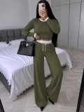 Women Casual Color Block Round Neck Long Sleeve Top and Pant Two Piece Set