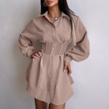 Women Mesh Patchwork See-Through Turndown Collar Long Sleeve Mini Dress