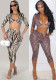 Women Sexy Printed Half-Sleeve Crop Tops and Slit Capri Pants 3 Piece Set