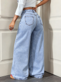 Women Irregular Slit Fake Two-Piece Denim Wide Leg Pant