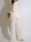 Women Button Turndown Collar Long Sleeve Top and Wide Leg Pant Two Piece Set
