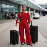 Women Off Shoulder Top and Wide Leg Pants Casual Two Piece Set