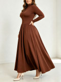 Plus Size Women Solid Long Sleeve Maxi Dress