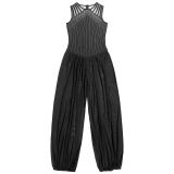 Women Sexy Halter Neck Beaded See-Through Mesh Sleeveless Jumpsuit