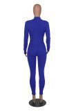 Women Fall Solid Ribbed Zipper Jumpsuit