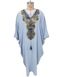 Plus Size Women V-Neck Embroidered Fall Formal Party Dress