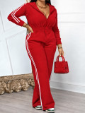 Women Autumn Winter Casual Color Block Top and Wide Leg Pants Two Piece Set