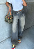 Women Skull Print Washed Denim Pant