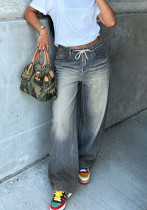 Women Skull Print Washed Denim Pant Women Skull Print Washed Denim Pant
