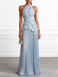 Women Halter Neck Sleeveless Pleated Dress