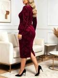 Plus Size Women Round Neck Long Sleeve Ruffle Top and Bodycon Midi Skirt Two Piece Set