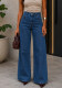 Women Denim Label Patchwork American Casual Pant