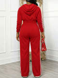 Women Autumn Winter Casual Color Block Top and Wide Leg Pants Two Piece Set