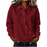Women Autumn Winter Irregular Solid Button Top