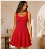 Women French Elegant Sleeveless Knit Summer Pearl Dress