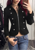 Women Chinese Style Double Row Frog Buttons Stand Collar Black Coat Women Chinese Style Double Row Frog Buttons Stand Collar Black Coat