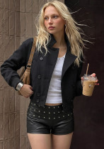 Women Asymmetric Ribbed Patchwork High Neck Coat Women Asymmetric Ribbed Patchwork High Neck Coat