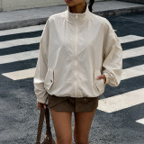 Women Fall Adjustable Drawstring Casual Stand Collar Coat