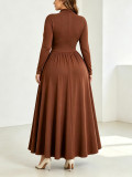 Plus Size Women Solid Long Sleeve Maxi Dress