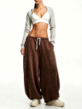 Women Autumn Winter Casual Beaded Solid Sweatpants