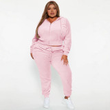 Plus Size Women Casual Hooded Top and Pants Two Piece Set
