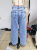 Women Fake Two-Piece Irregular Streamer Denim Wide Leg Pant