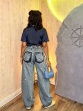 Women Washed Slub Ripped Denim Pant