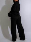 Women Button Turndown Collar Long Sleeve Top and Wide Leg Pant Two Piece Set
