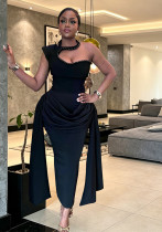 Women Slash Shoulder Hollow Streamer Dress